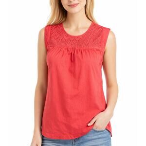 J. Crew Embroidered Windowpane Tank Top Coral Pink C5016 Size 2